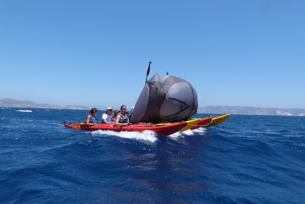 The kayak sail in action