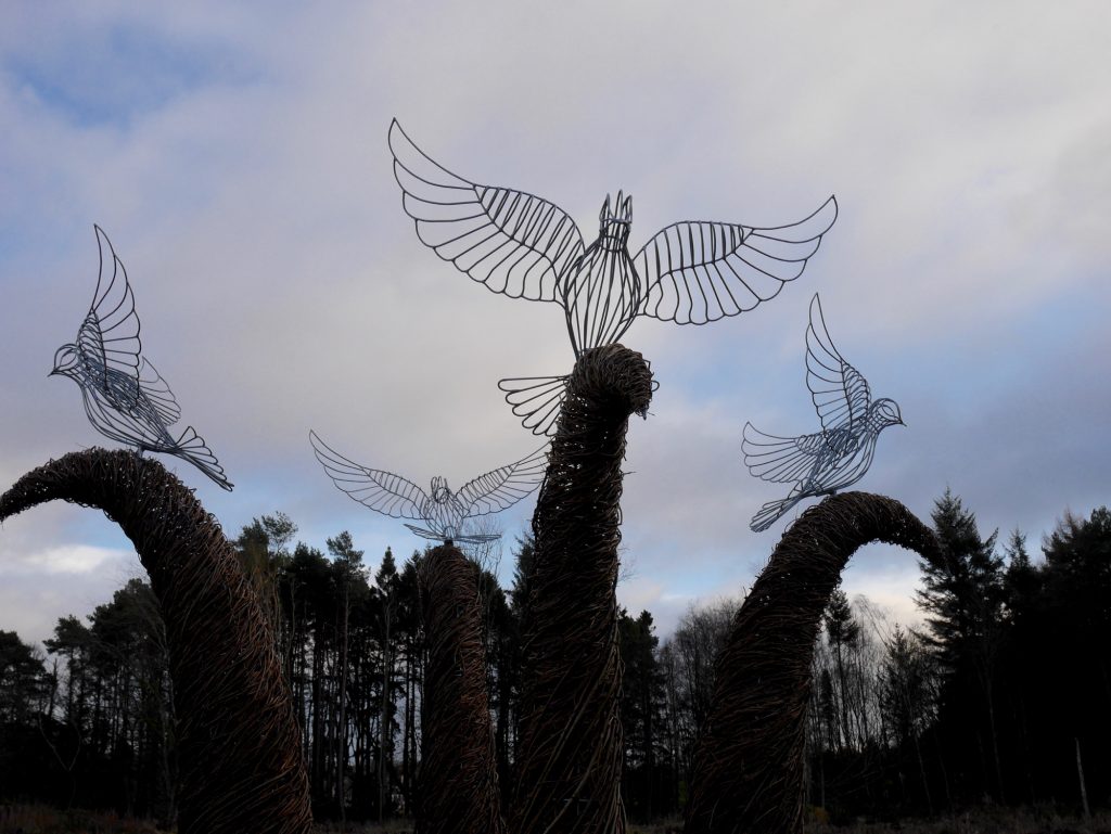 Willow and wire dove sculpture