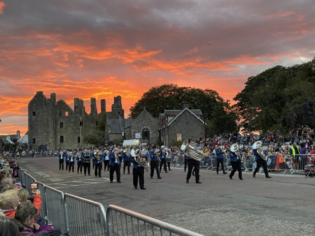 Wind band playing at sunset